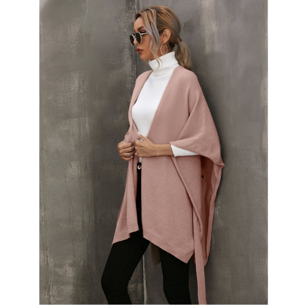 Knitted Cape Belted in Pink - Picture 5 of 10